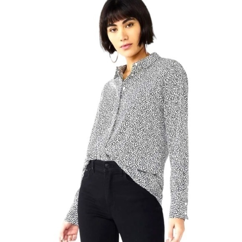 Nine West | Black and White Mini Hearts Blouse